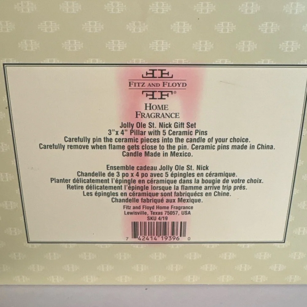 Fitz And Floyd Home Fragrance Jolly Ole St. Nick Candle Gift Set Christmas